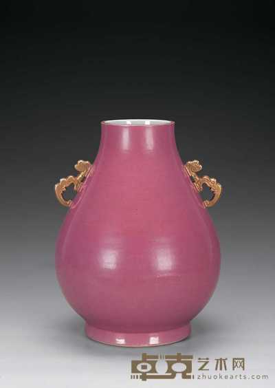 清 胭脂红鹿头尊 16×47cm
